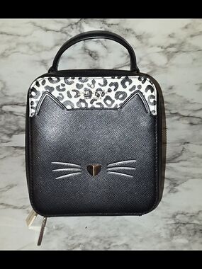 kate spade new york Daisy Vanity Meow Cat Leather Crossbody Bag Black No Strap